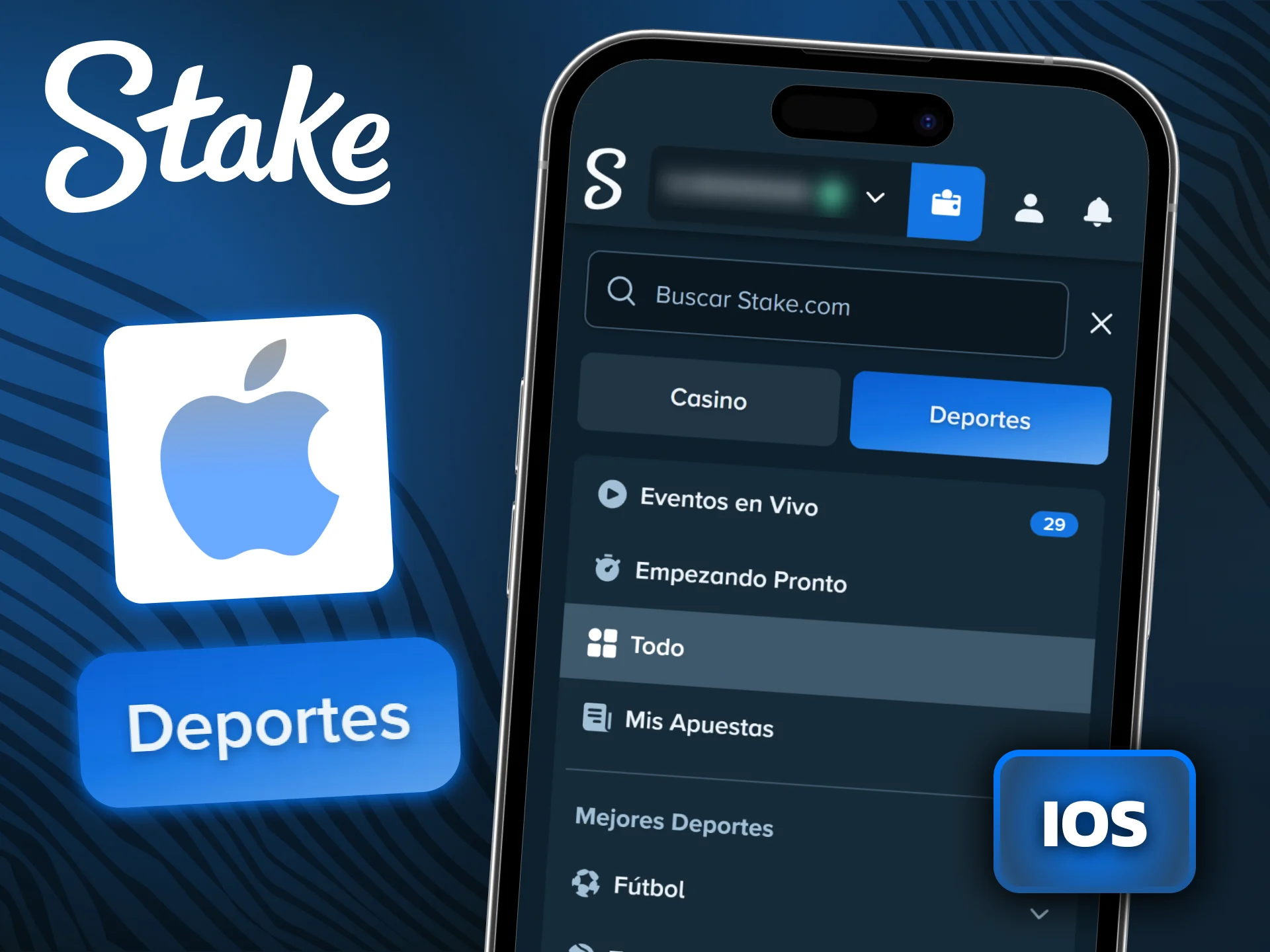 Instalá la app de Stake en tu dispositivo iOS para hacer tus apuestas deportivas fácilmente.
