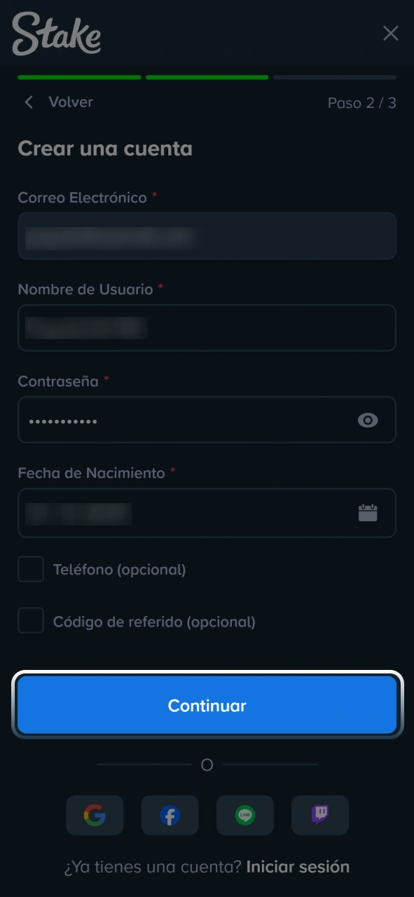 Iniciá sesión en tu cuenta de usuario para realizar apuestas en vivo en Stake.