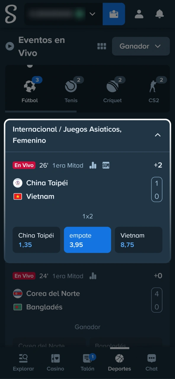 Elegí el mercado en vivo dinámico para tu pronóstico en Stake.