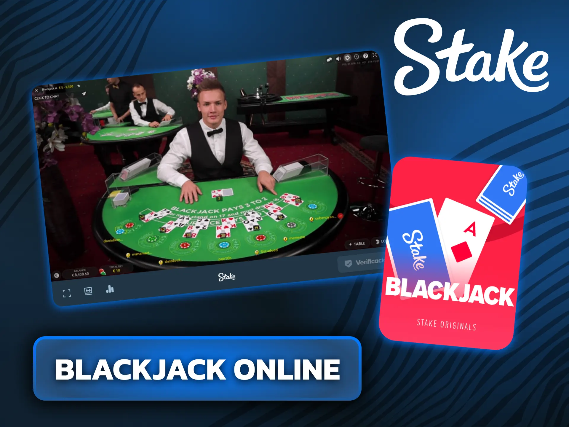 Jugá al blackjack online y desafiá al crupier para conseguir 21 en Stake.