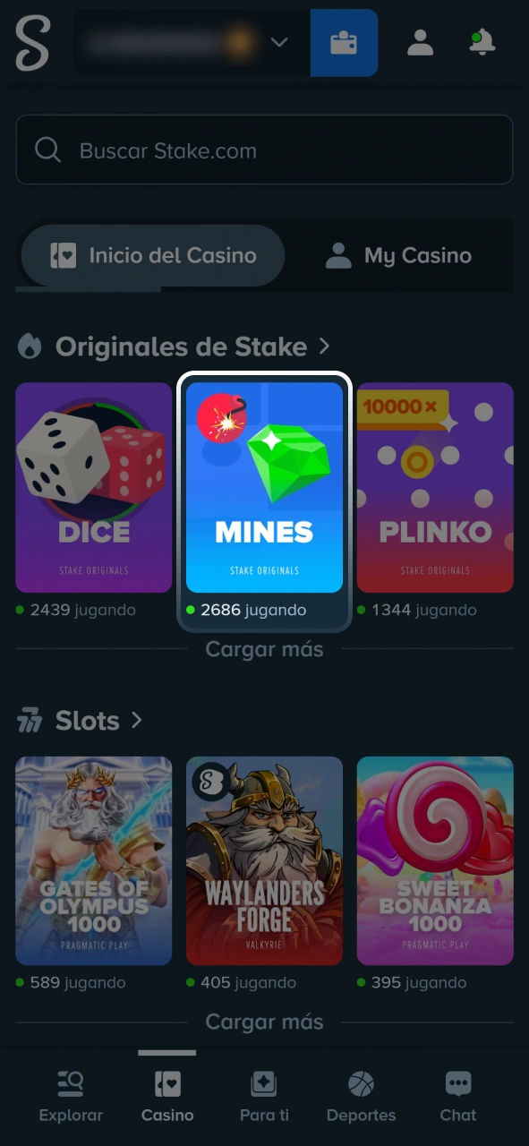Elegí tu juego favorito e iniciá una partida en el casino de Stake.