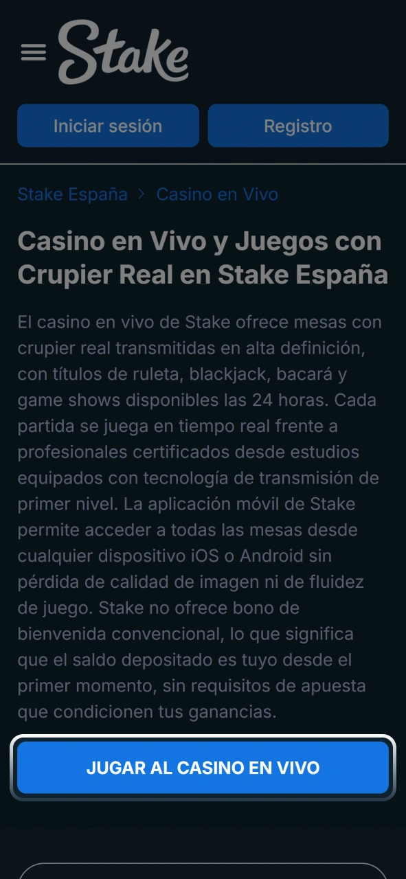 Seleccioná la mesa en vivo preferida para unirte a la partida en Stake.