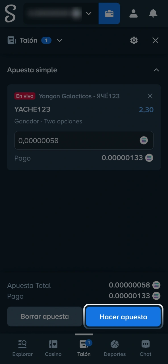 Confirmá tu ticket y realizá tu apuesta en eSports en Stake.