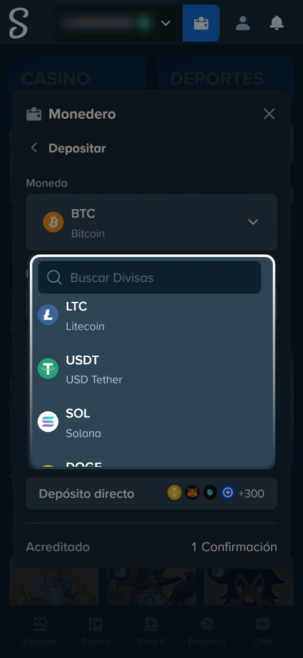 Elegí tu método de pago o criptomoneda preferida para depositar en Stake.