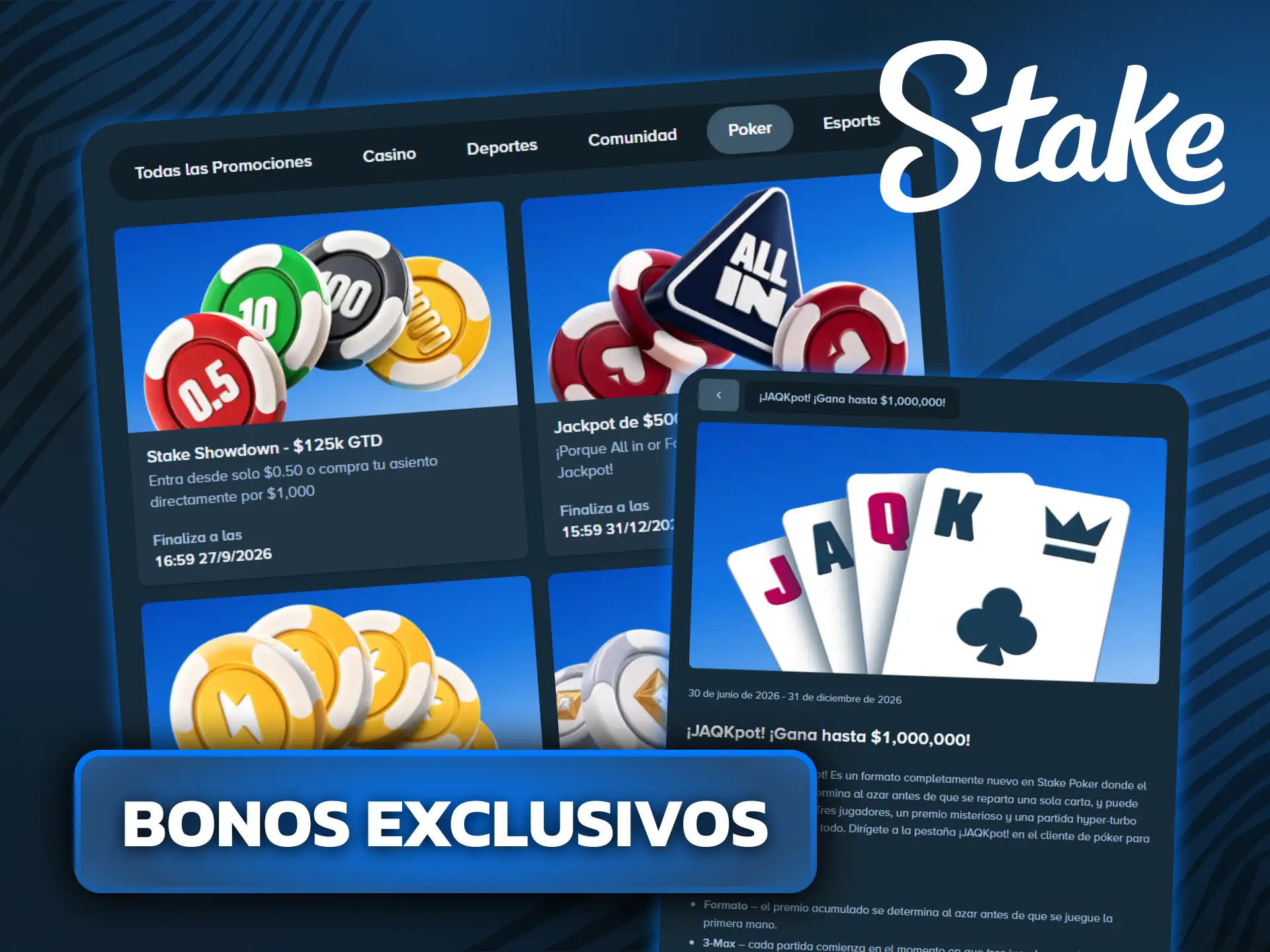 Reclamá tus bonificaciones y participá en los torneos de póker en Stake.