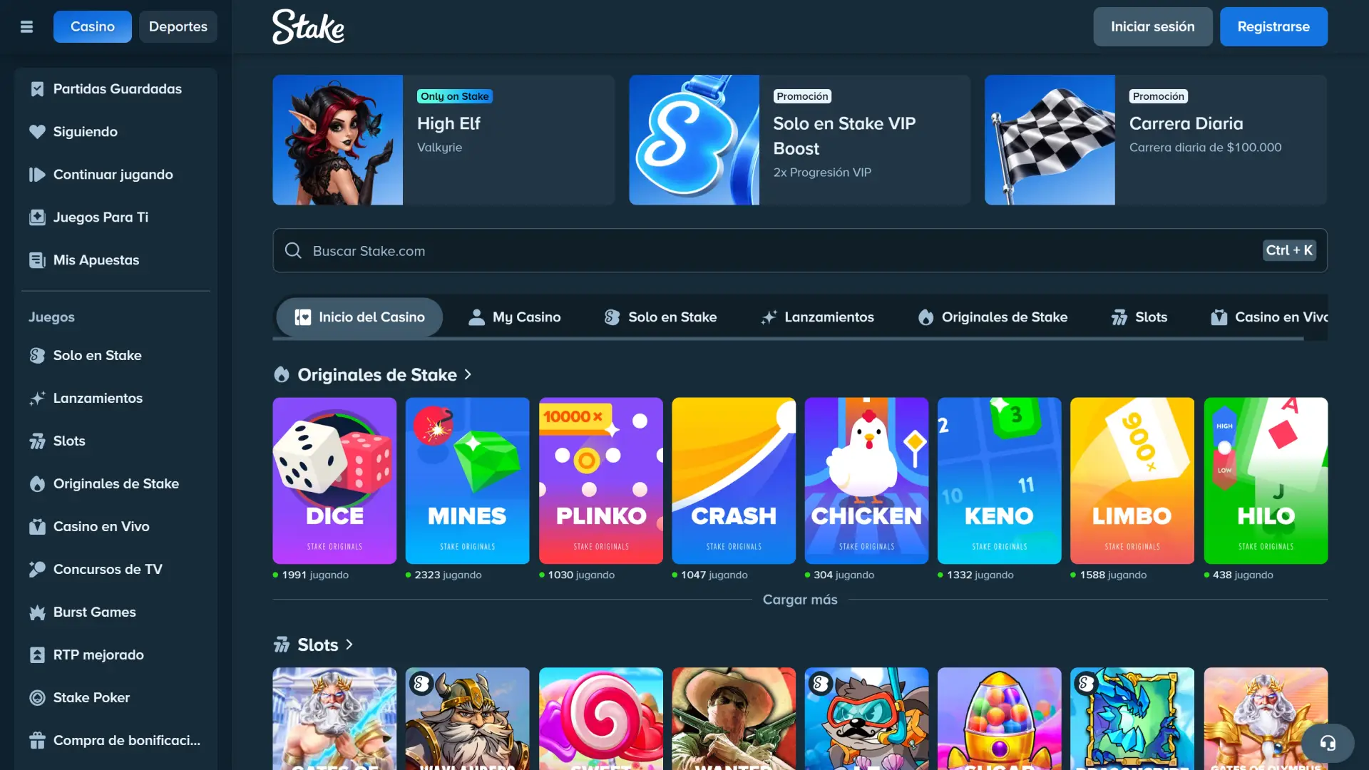 Explorá la gran variedad de juegos dentro del casino online de Stake.