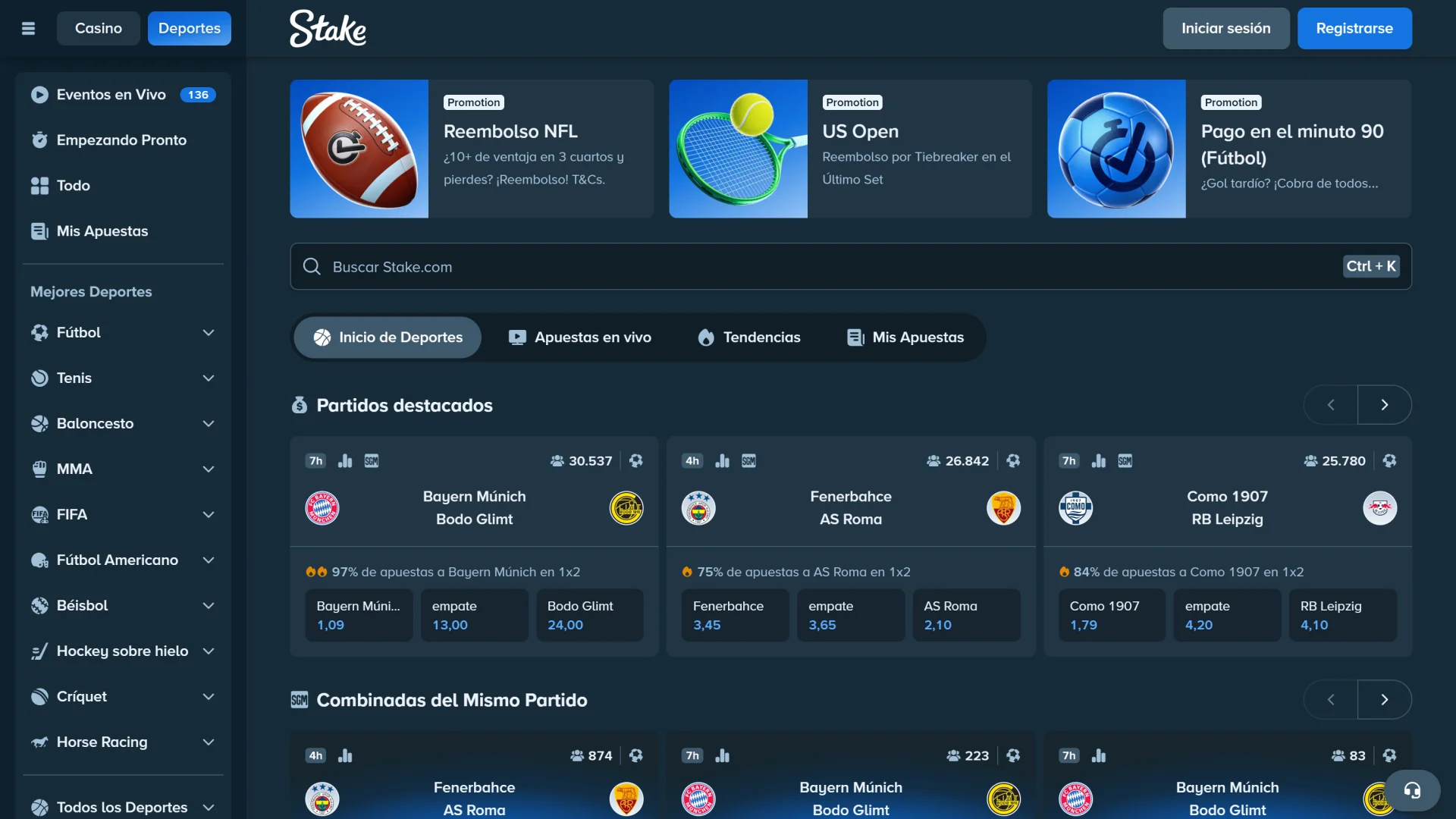 Consultá los eventos deportivos y las cuotas disponibles en Stake.