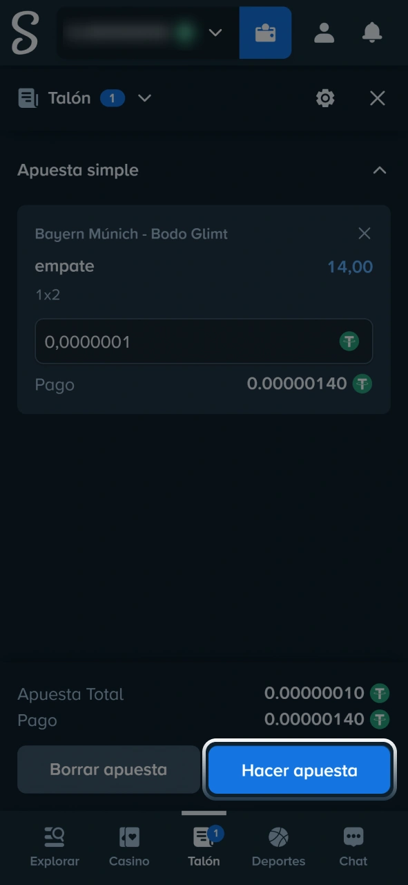 Confirmá tu ticket y realizá tu apuesta deportiva en Stake.
