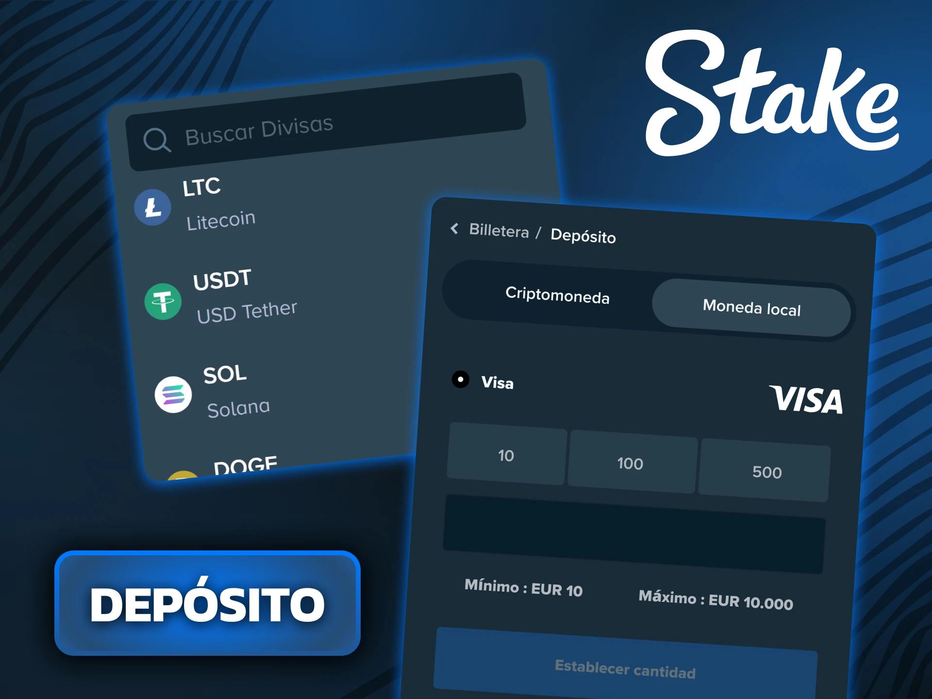 Accedé a la página principal de depósitos para gestionar tu banca y añadir fondos a tu cuenta de usuario en Stake.