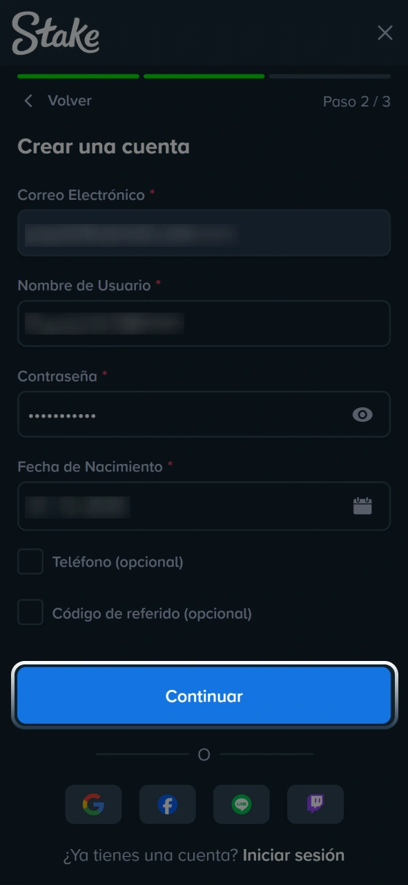 Iniciá sesión en tu cuenta para activar los bonos de casino en Stake.