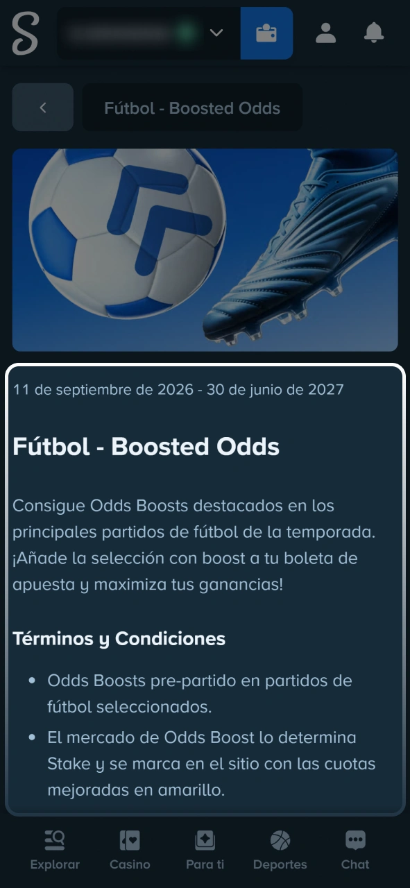 Verificá las cuotas mínimas y condiciones de las ofertas deportivas en Stake.