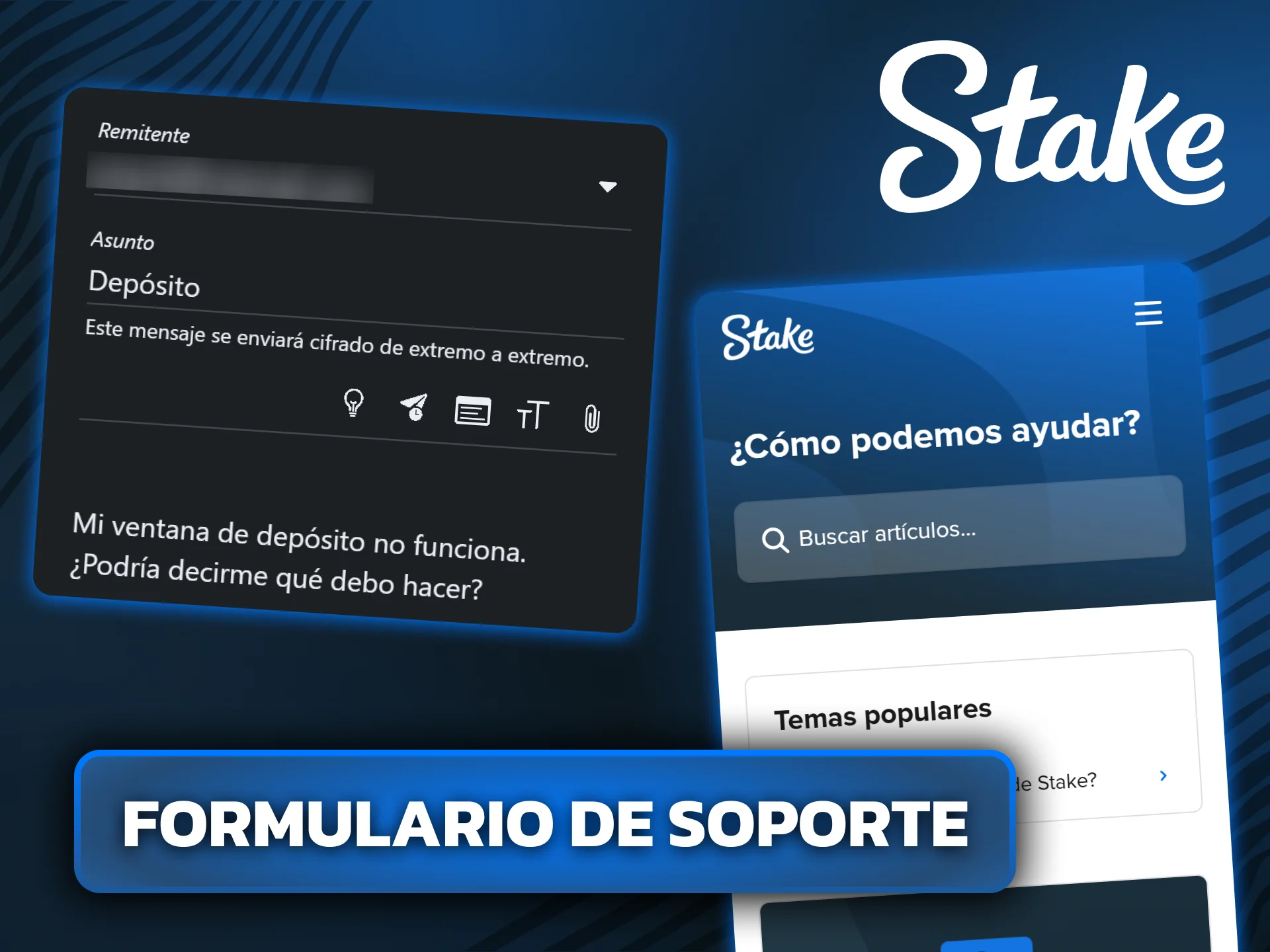 Completá el formulario de contacto para enviar tu mensaje al soporte de Stake.