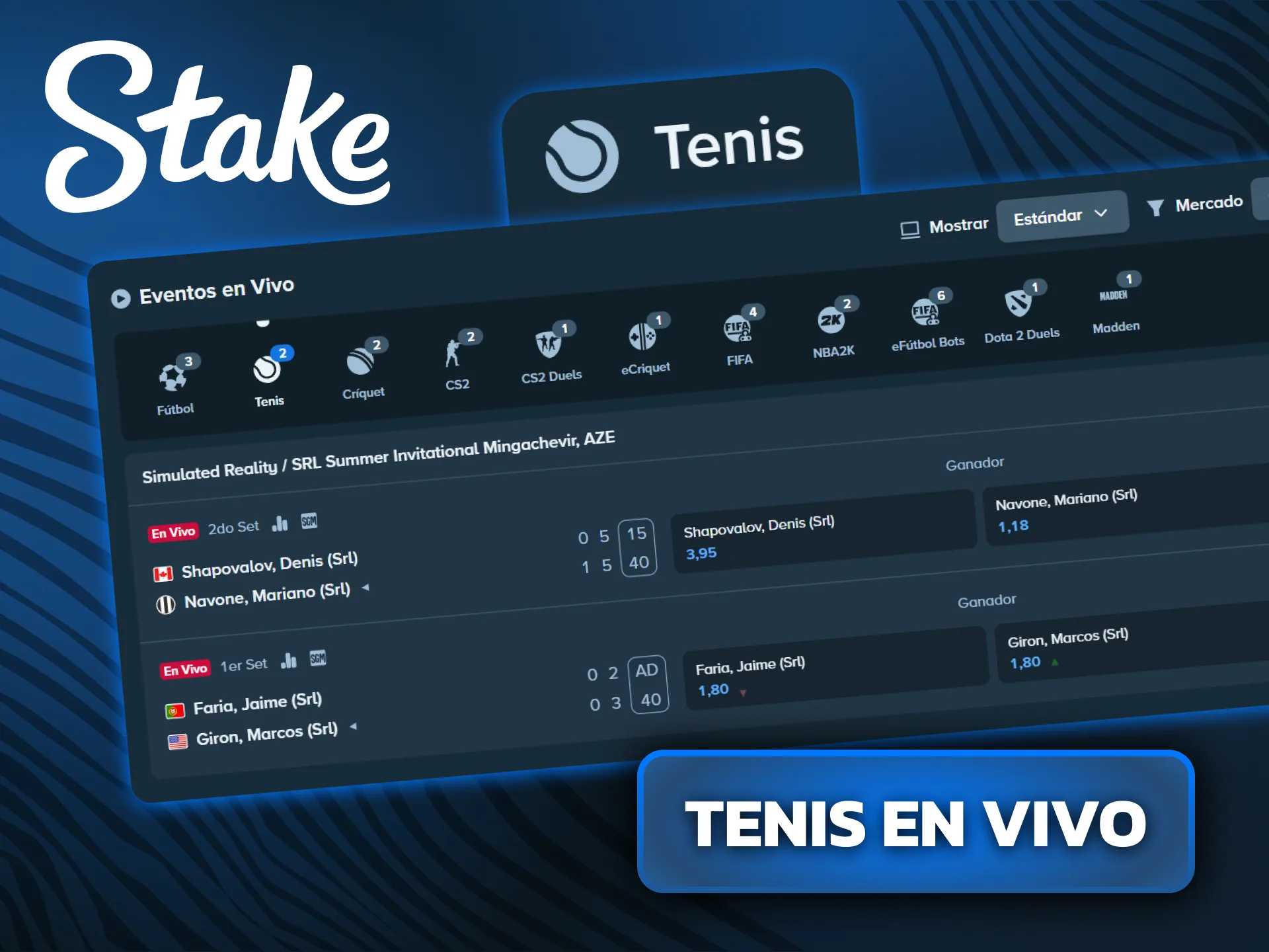 Apostá en tiempo real en los encuentros de tenis en vivo en Stake.
