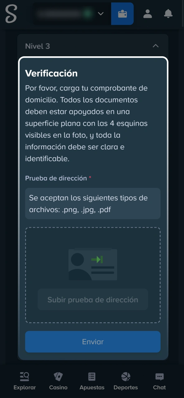 Adjuntá un comprobante de domicilio para verificar tu residencia en Stake.